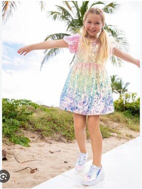 LOLA + the boys pink Sequin ombré Rainbow Shift Dress for Kids Euc size 10